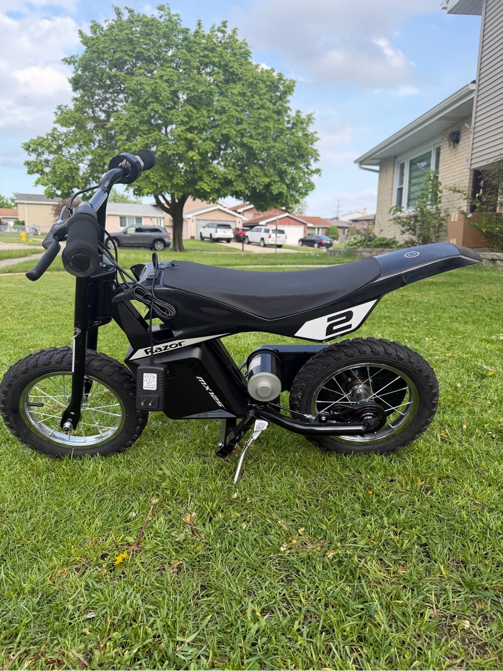 Razor Black Electric Kids Dirt Bike with Number 2 Graphics